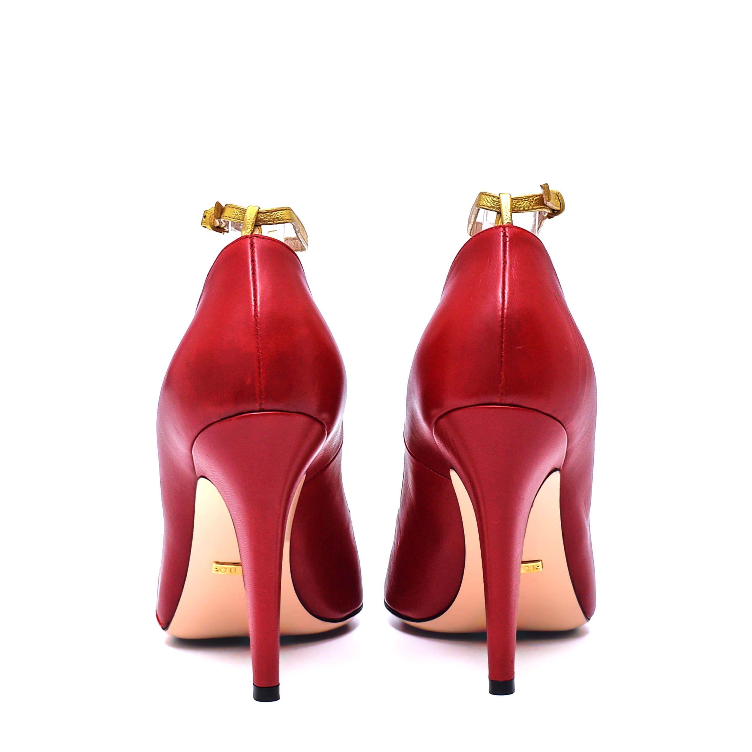 Gucci - Red Leather Lip Detailed Open Toe Heels 38